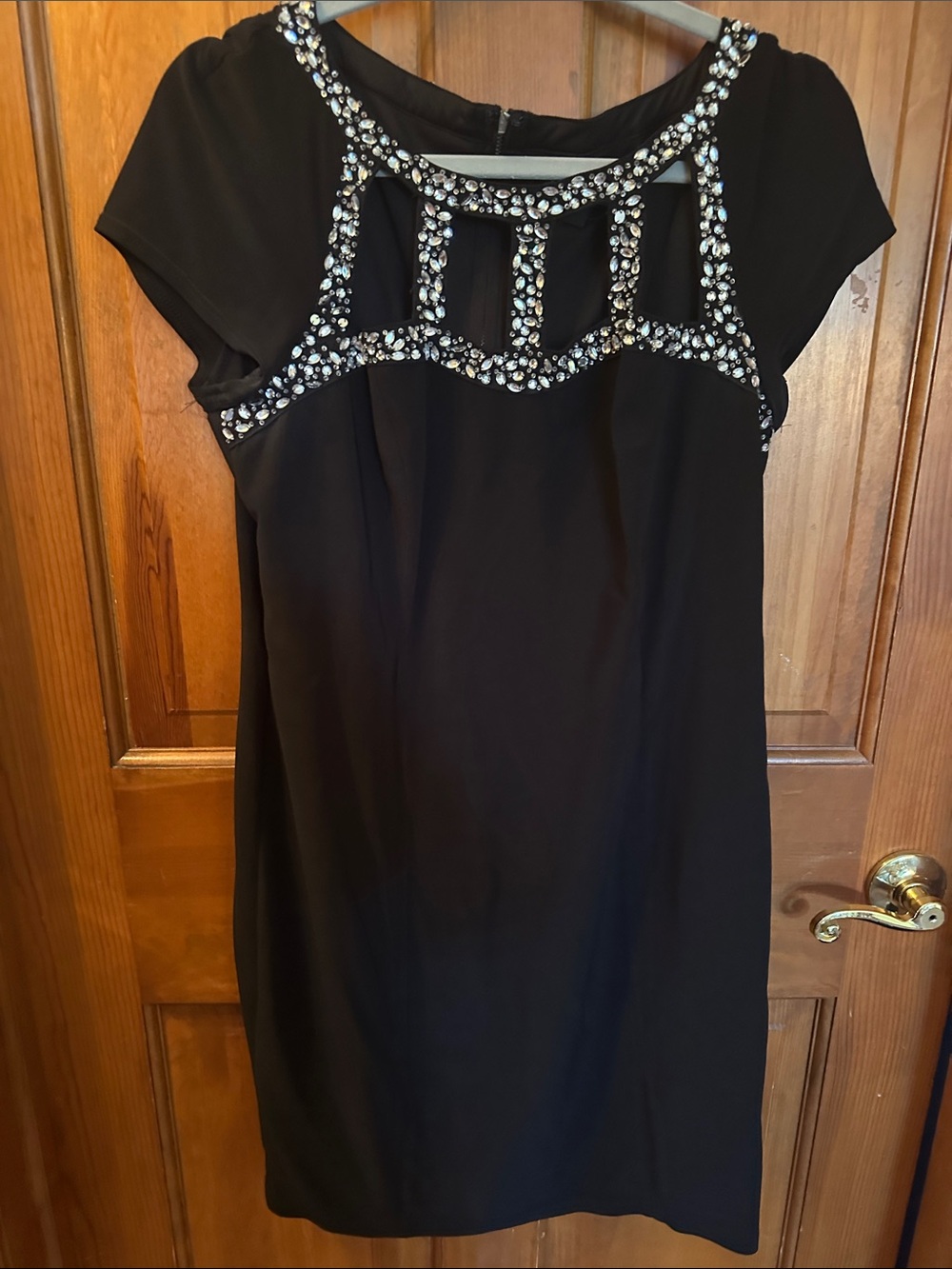 Black Jeweled Cap-Sleeve Mini Dress